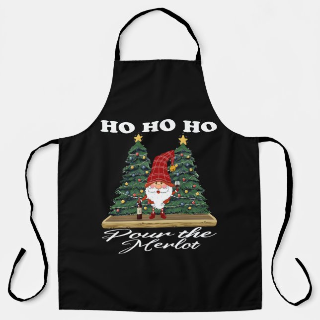 Delantal Ho Ho Ho Navidades Gnome Pour The Merlot (Anverso)