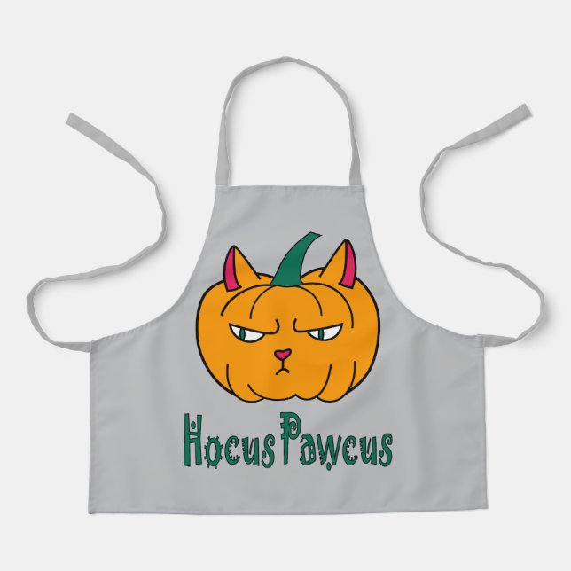 Delantal Hocucus pawcus Halloween calabaza ginger cat magia (Anverso)