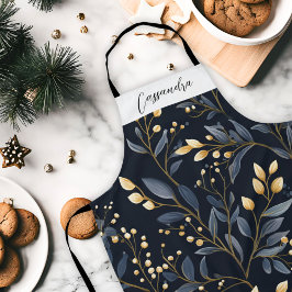Delantal Hoja De Navidades Modernos, Azules Y Oro