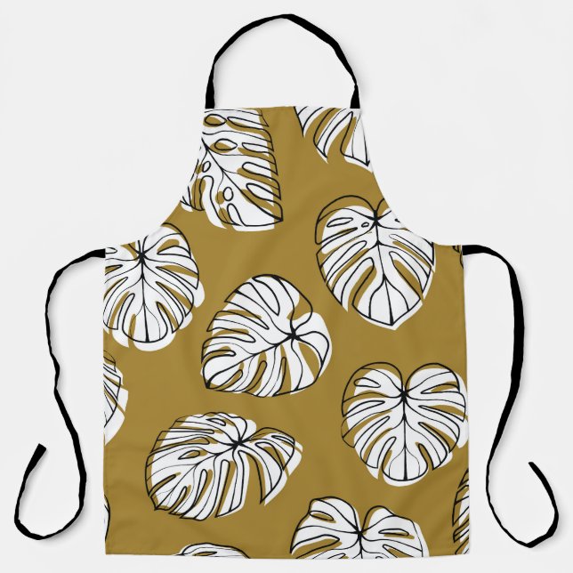 Delantal Hoja Monstera, Patrón Textil Sin Marea. (Anverso)