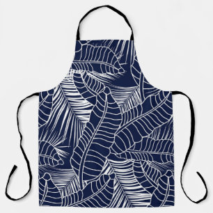 Delantal Hoja tropical, fondo azul marino