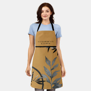 Delantal Hojas de acuarela mostaza + Tu nombre cocina