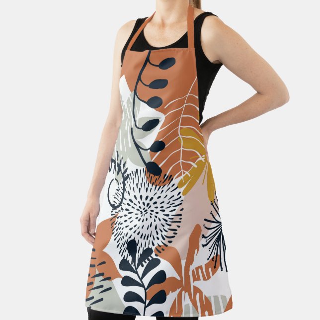 Delantal Hojas de Boho White, Brown y Navy (in situ)