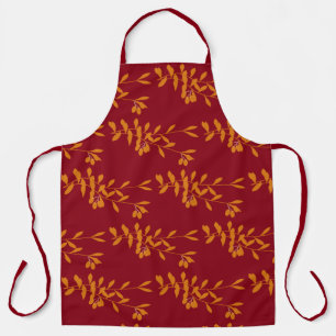 Delantal hojas de la rama de silueta naranja en rojo