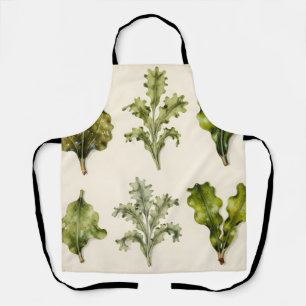 Delantal Hojas de Lechuga Vintage Herbario Botánico Verde