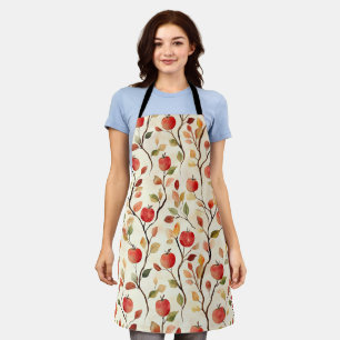 Delantal Hojas de Manzanas Rojas Crema