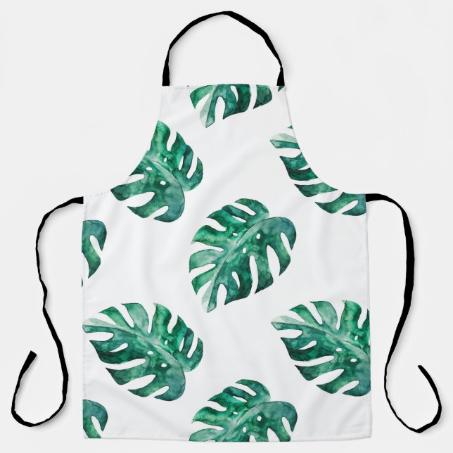 Delantal Hojas de monstera. Patrón de ilustracion tropical (Anverso)