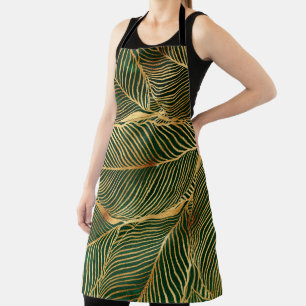 Delantal Hojas de oro bosque verde patrón elegante