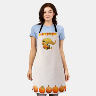 Delantal Hojas de otoño, cuerno de la abundancia y calabaza
