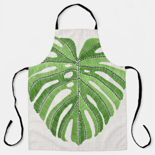 Delantal Hojas de palma bordadas. Monstera Tropical Verde l