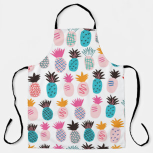 Delantal Hojas de piña coloridas, doodle tropical.