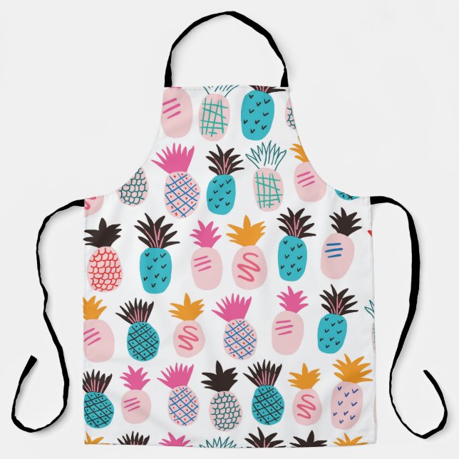 Delantal Hojas de piña coloridas, doodle tropical. (Anverso)