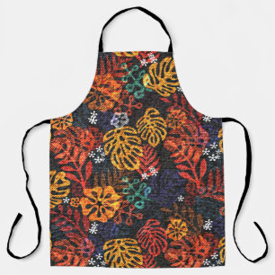 Delantal Hojas exóticas sobre el denim, impresión perfecta.