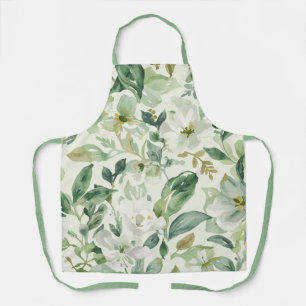 Delantal Hojas florales de acuarela verde botánica Naturale