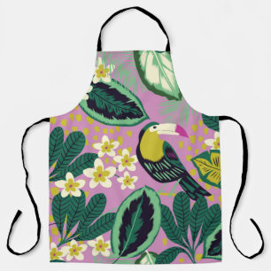 Delantal Hojas tropicales, flores y pájaro toscano sin sold