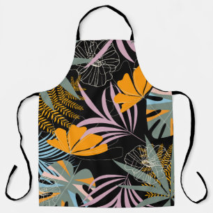 Delantal Hojas Tropicales: Impresión de época oscura.