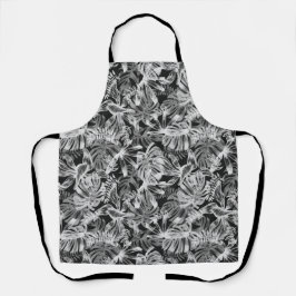 Delantal Hojas tropicales negras y blancas