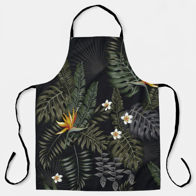 Delantal Hojas tropicales y flores de estilo nocturno. Se (Anverso)
