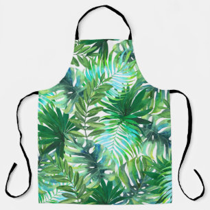 Delantal Hojas verdes tropicales, acuarela sin foco.