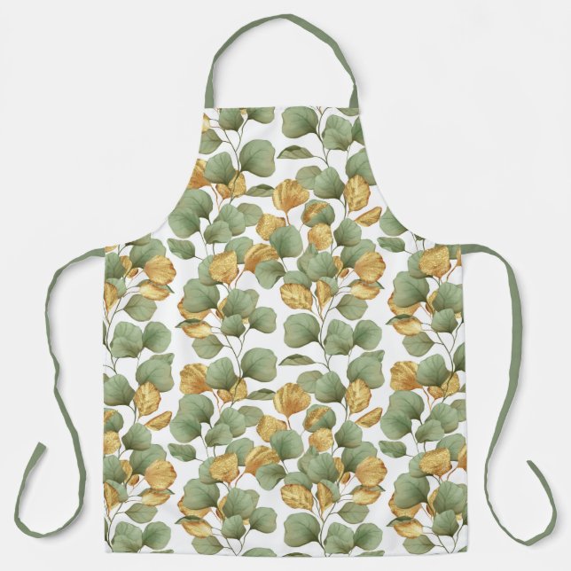 Delantal Hojas verdes y doradas. Diseño (Anverso)