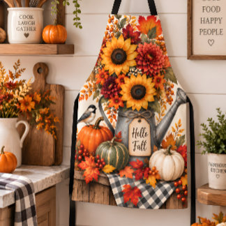 Delantal Hola Otoño Girasol Rústico Calabaza Cosecha Otoñal