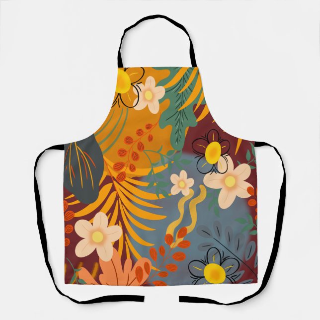 Delantal Hola Primavera Hora de la Felicidad, Floral Retro (Anverso)