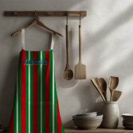 Delantal Holiday Colours Green Red White Stripes