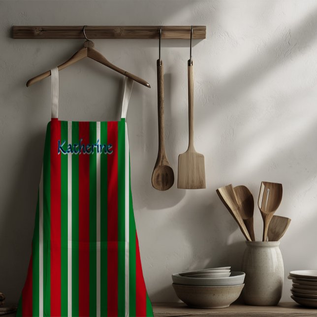 Delantal Holiday Colours Green Red White Stripes (Subido por el creador)