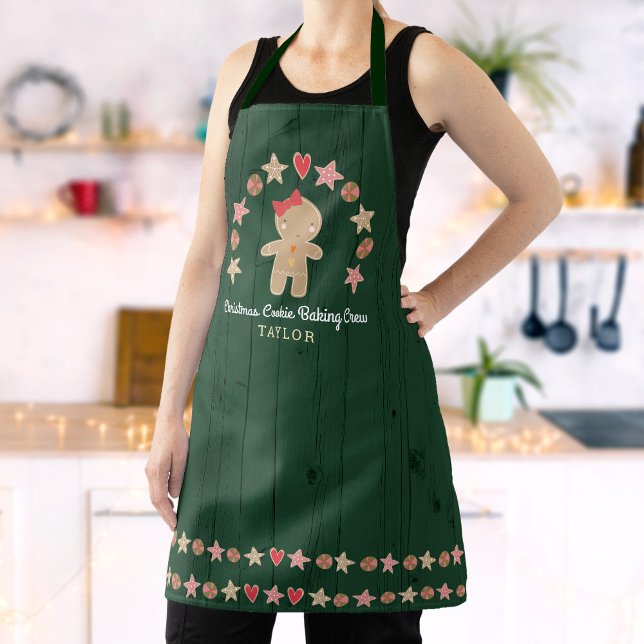Delantal Holiday Gingerbread Chica Baking Crew Green Wood (Subido por el creador)