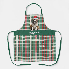 Delantal Holiday Plaid Saint Bernard Santa Dog Christmas