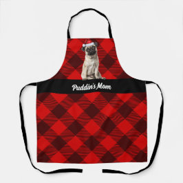 Delantal Holiday Red Buffalo Plaid Pug Santa Dog Christmas