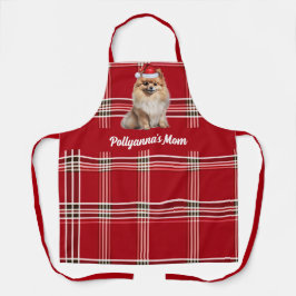 Delantal Holiday Red Plaid Pomeranian Santa Dog Christmas