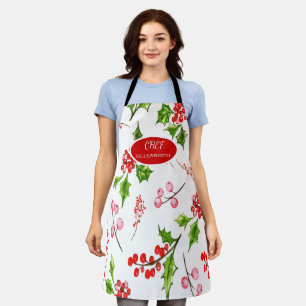 Delantal Holly Berries Branches Holiday Apron