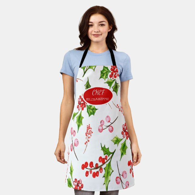 Delantal Holly Berries Branches Holiday Apron (Gastado)