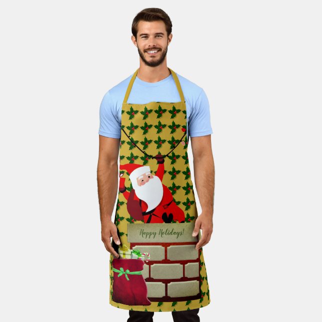 Delantal Holly Happy Holidays Santa Fun (Gastado)