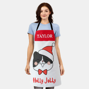 Delantal Holly Jolly Cute Navidades Santa Cat