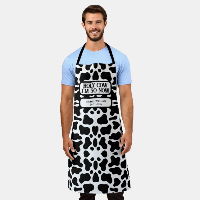 Delantal Holy Cow Funny Black White 50th Birthday (Gastado)