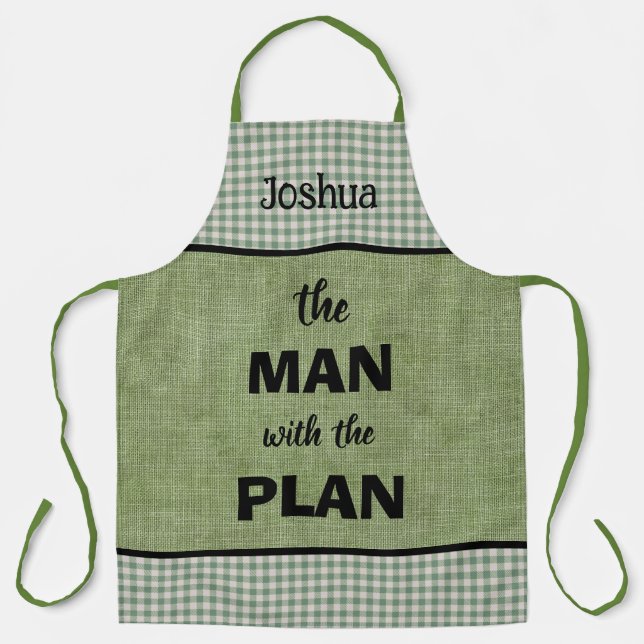 Delantal Hombre Con El Plan Monogramado Green+Gingham Check (Anverso)