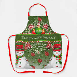 Delantal Hombre de nieve con Holly Berries y TU NOMBRE en V