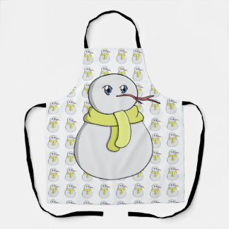 Delantal Hombre de nieve usando una bufanda amarilla