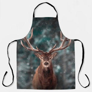 Delantal Hombre noble de ciervo en bosque de nieve de invie