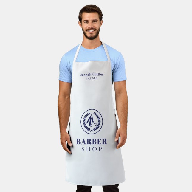 Delantal Hombres barber salon empleado simple blanco marino (Gastado)