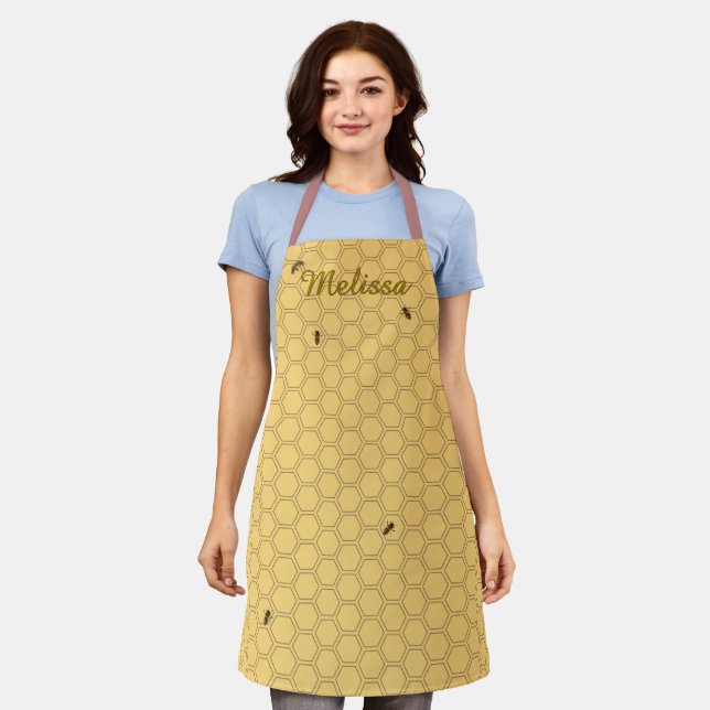 Delantal Honeycomb Bee Beekeeper Yellow Personalized Apron (Gastado)