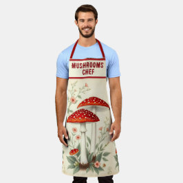 Delantal Hongos Chef Fly Agarro Floral Rojo Y Blanco