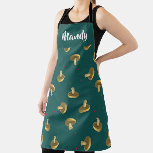 Delantal Hongos con nombre personalizado en verde