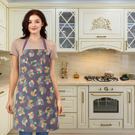 Delantal Hongos y verdes frondosos púrpura