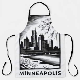 Delantal Horizonte de Minneapolis en negro y blanco estilo 