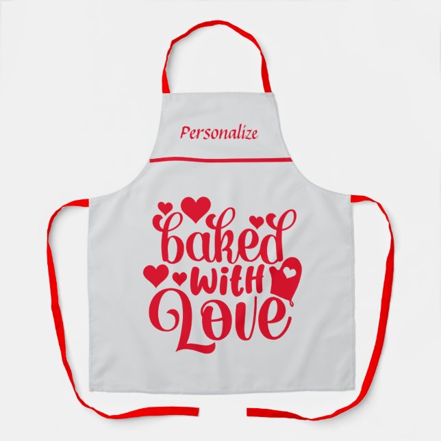 Delantal Horneado Con Amor Cita Corazón Rojo (Anverso)