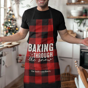 Delantal Horneando a través de la Navidad de Cuadros de Búf