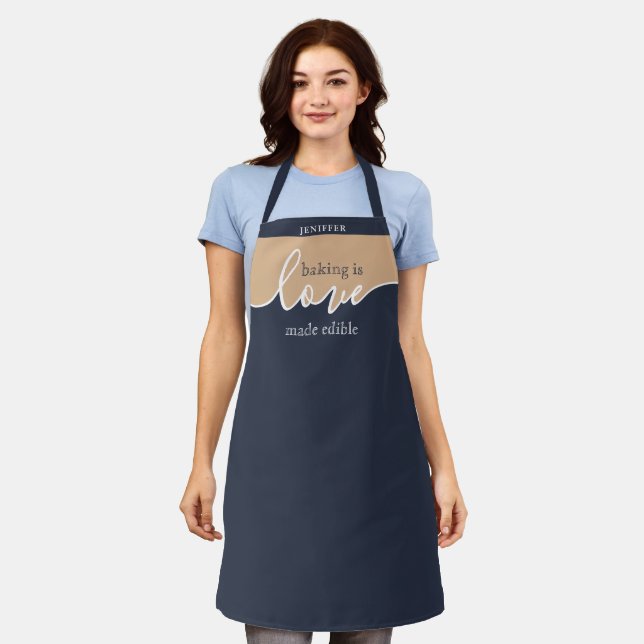 Delantal Hornear es Amor hecho Comestible NAVY TAN Script E (Gastado)